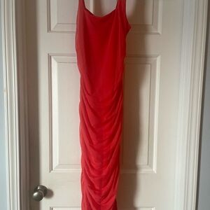 Fashion Nova Red Ruched Maxi Slip Dress